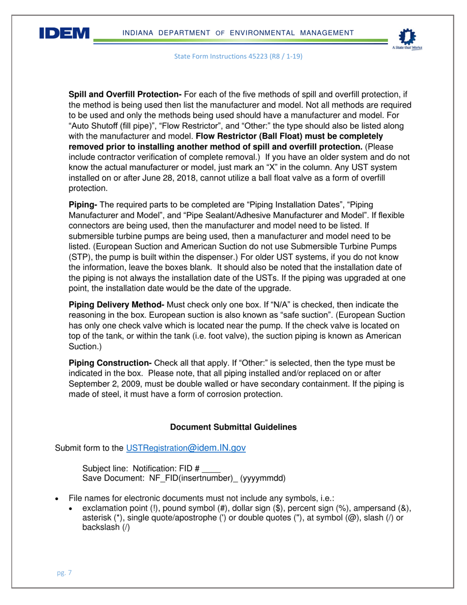 Instructions for State Form 45223 Notification for Underground Storage Tanks - Indiana, Page 7