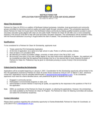 State Form 56875 Application for Partners for Clean Air Scholarship - Indiana