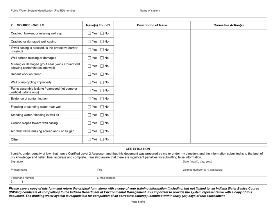 State Form 55983 Level 2 Assessment  Transient Public Water System - Indiana, Page 5