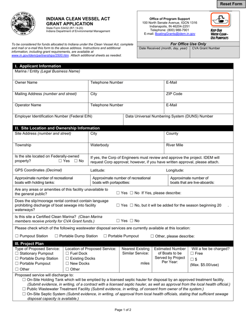 State Form 53432 Indiana Clean Vessel Act Grant Application - Indiana