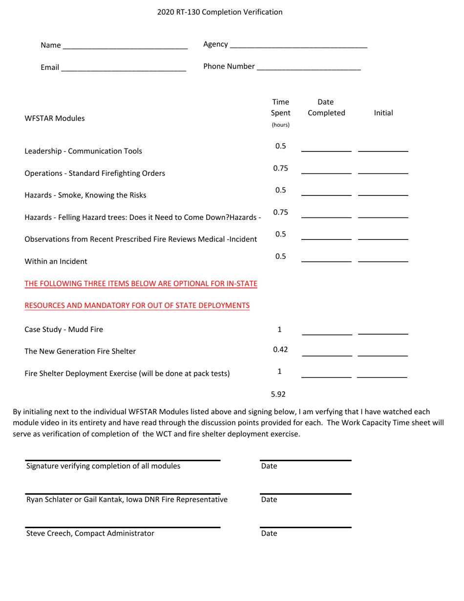Form RT-130 Completion Verification - Iowa, Page 1