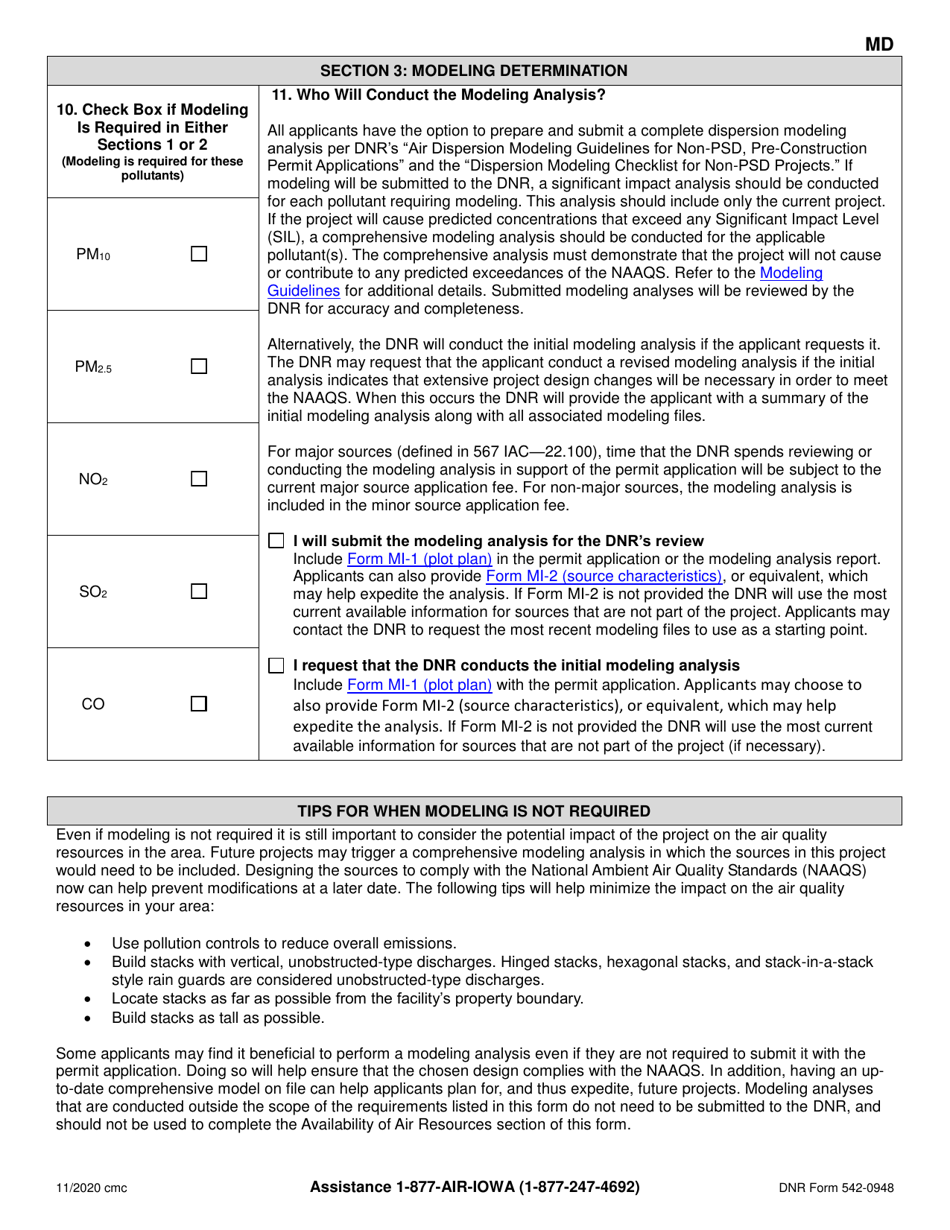 DNR Form 542-0948 (MD) Non-psd Modeling Determination Form - Iowa, Page 2