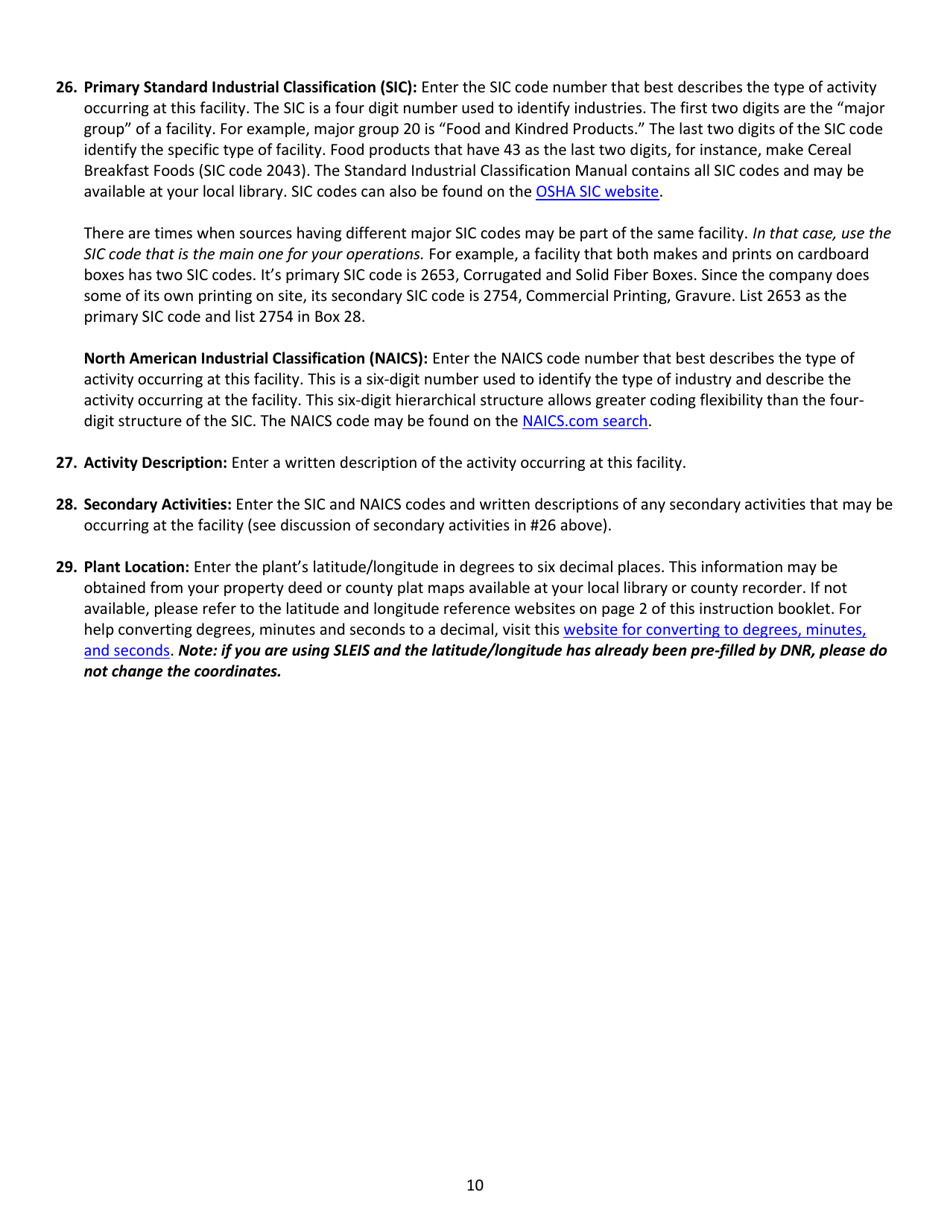 Instructions for DNR Form 542-4017, INV-1 Iowa DNR Minor Source Emission Inventory - Iowa, Page 2
