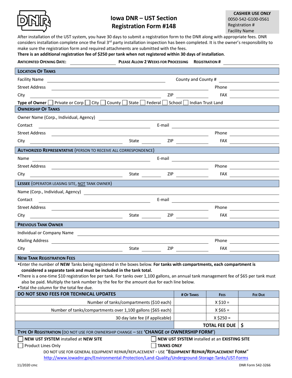 DNR Form 542-3266 Ust Section Registration Form 148 - Iowa, Page 1