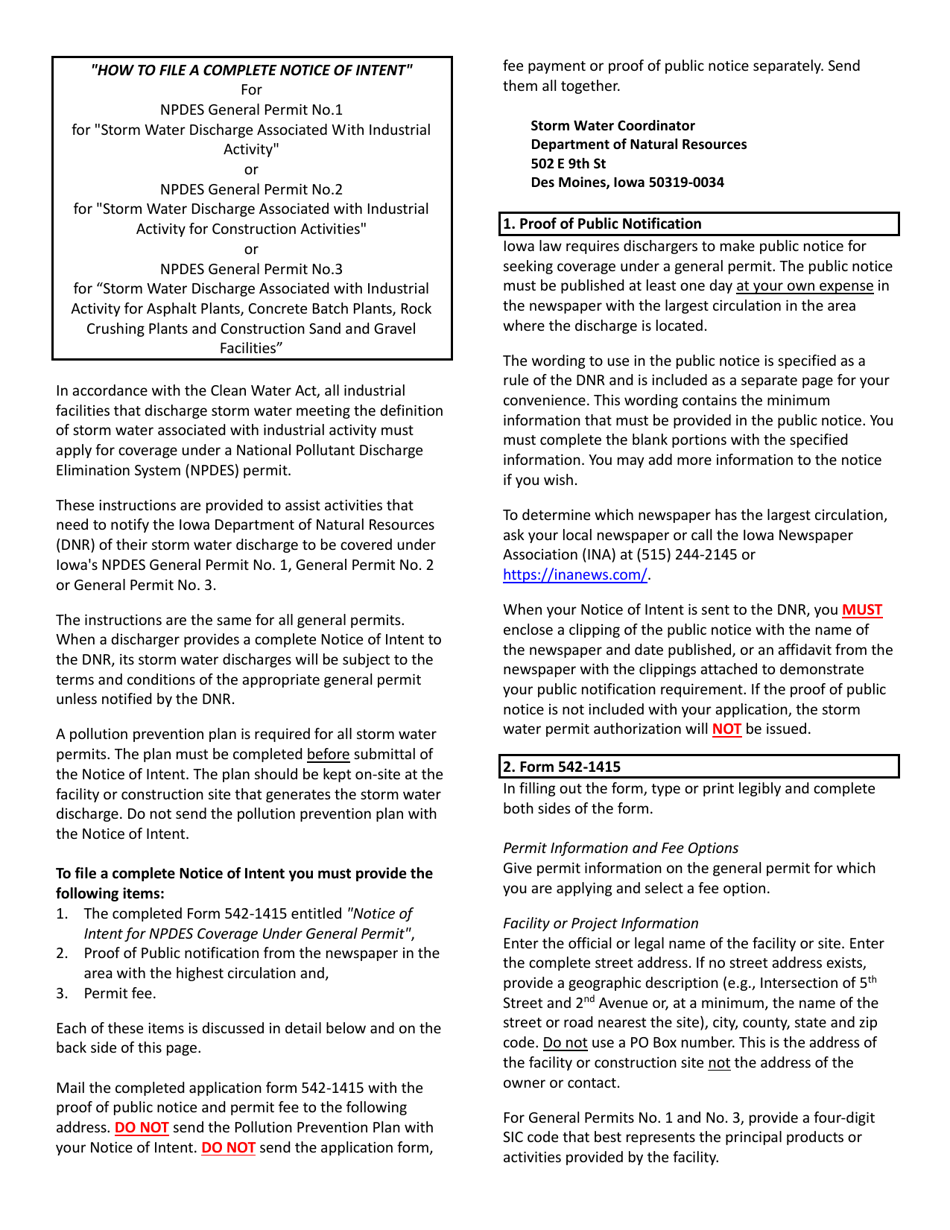 dnr-form-542-1415-download-fillable-pdf-or-fill-online-notice-of-intent