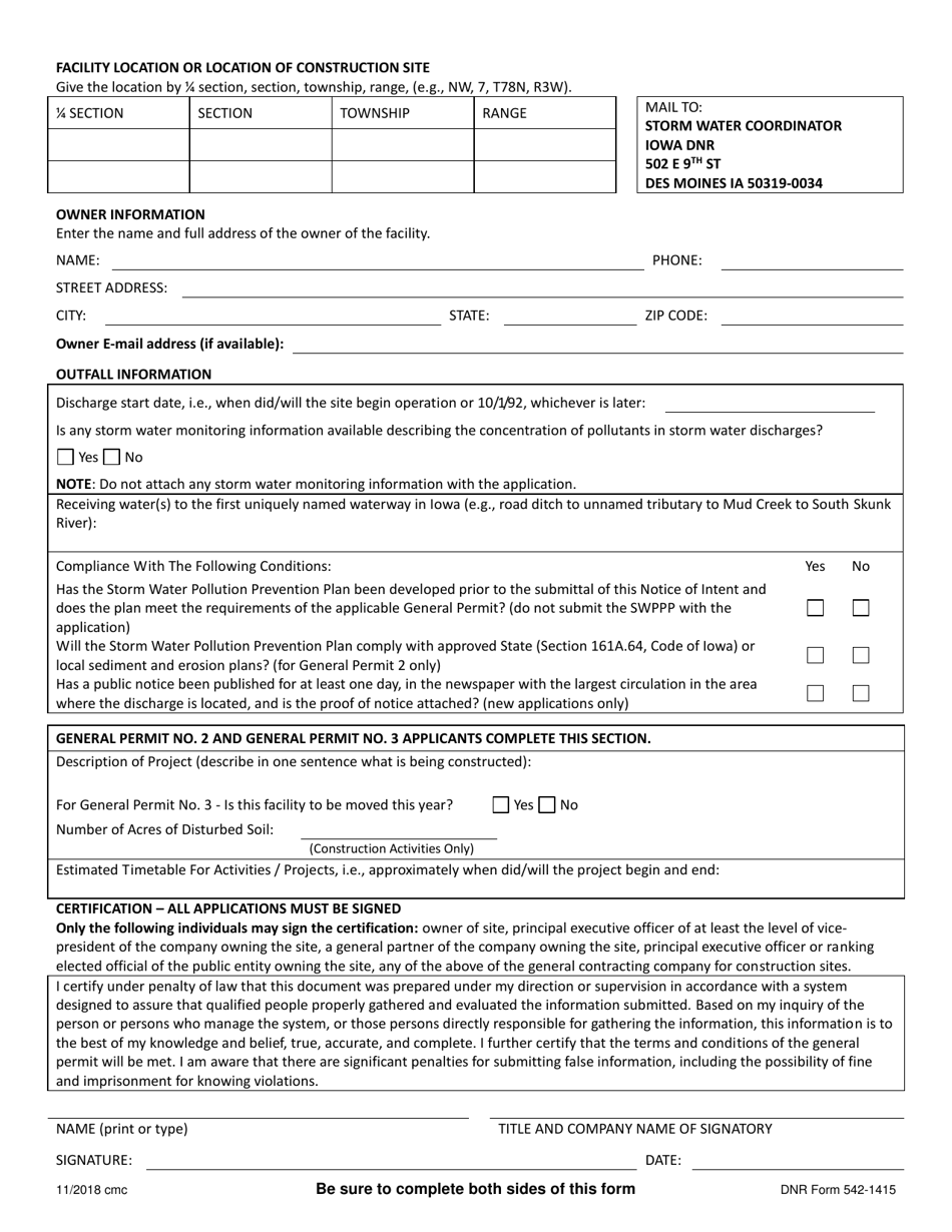 DNR Form 542-1415 Notice of Intent for Npdes Coverage Under General Permit - Iowa, Page 4