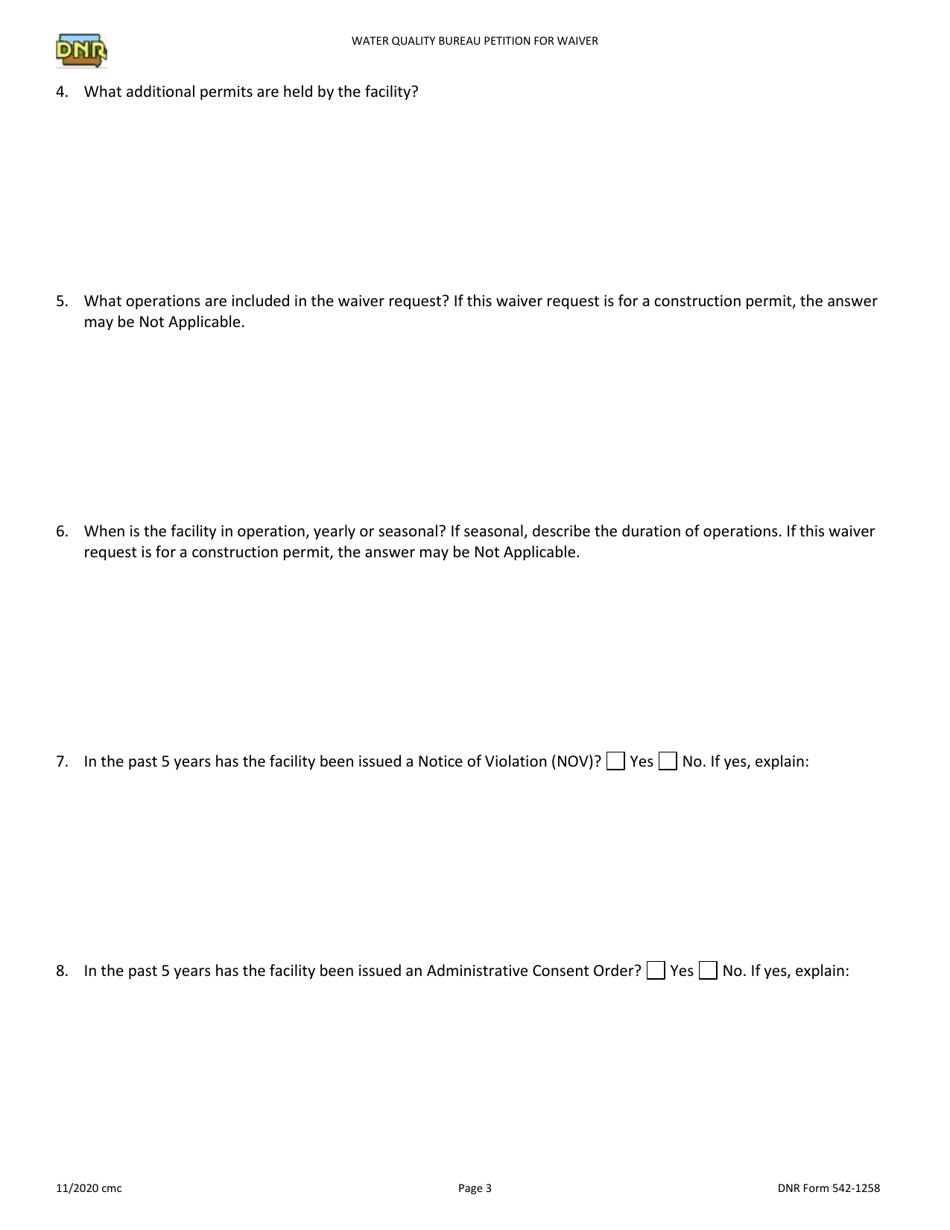 DNR Form 542-1258 Petition for Waiver - Iowa, Page 3