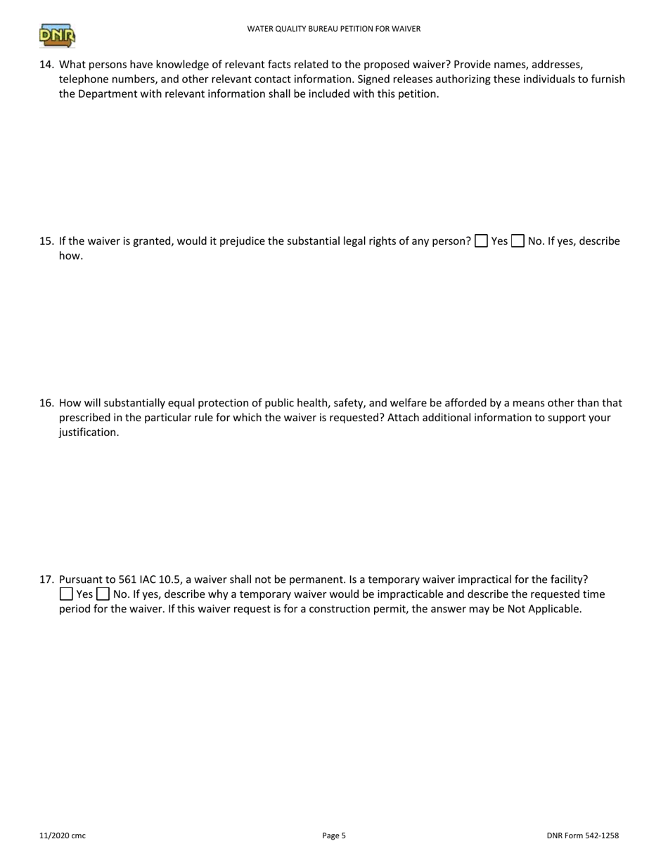 DNR Form 542-1258 Petition for Waiver - Iowa, Page 5