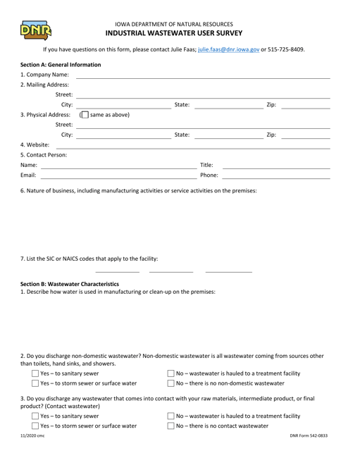 DNR Form 542-0833  Printable Pdf