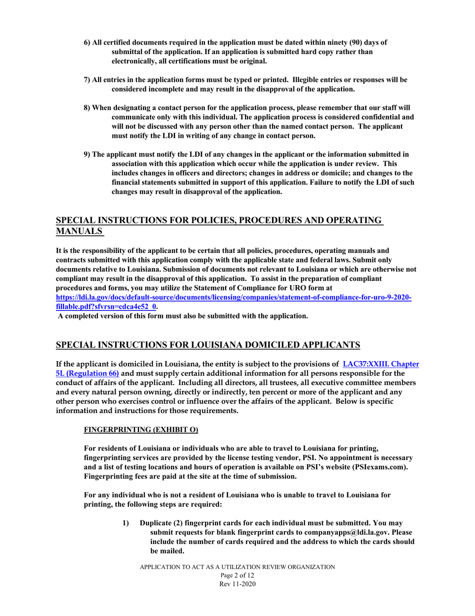 Application to Act as a Utilization Review Organization in the State of Louisiana - Louisiana, Page 2