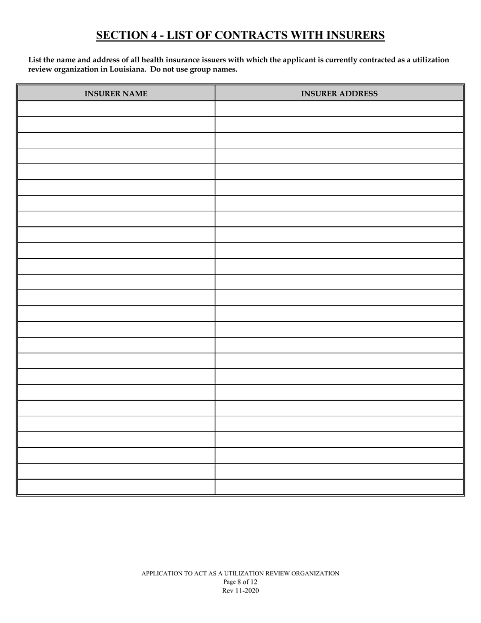 Application to Act as a Utilization Review Organization in the State of Louisiana - Louisiana, Page 8