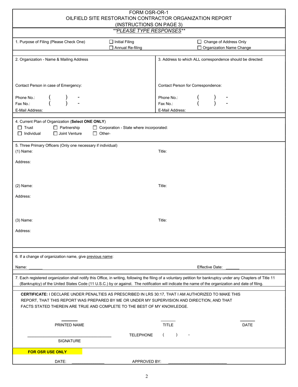 Form OSR-OR-1 Oilfield Site Restoration Program Contractor Application - Louisiana, Page 2