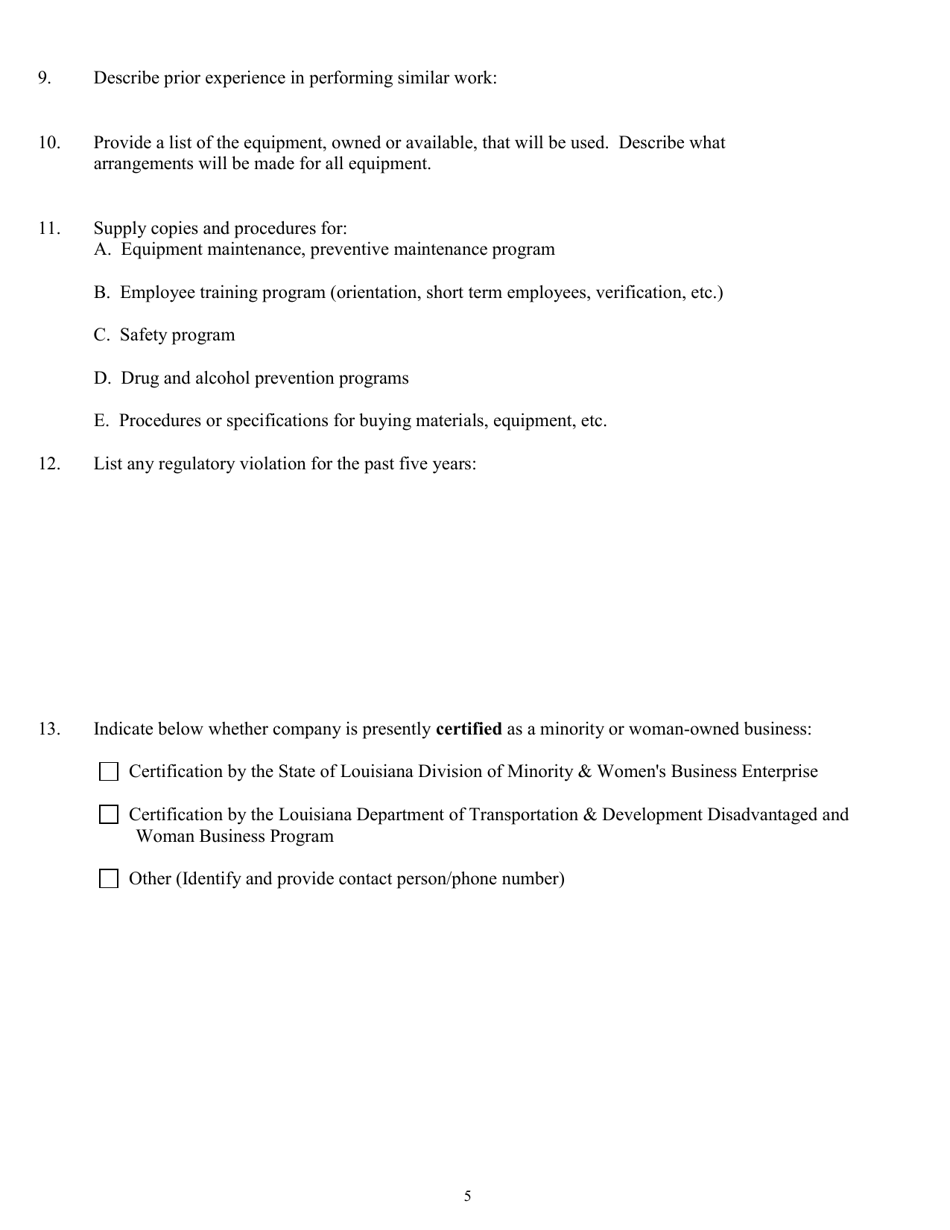 Form OSR-OR-1 Oilfield Site Restoration Program Contractor Application - Louisiana, Page 5