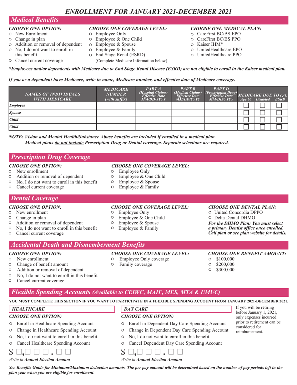 Satellite Employees Health Benefits Enrollment and Change Form - Maryland, Page 3