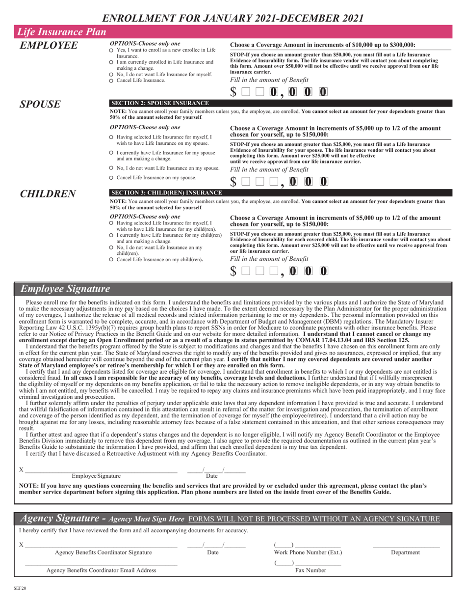 Satellite Employees Health Benefits Enrollment and Change Form - Maryland, Page 4