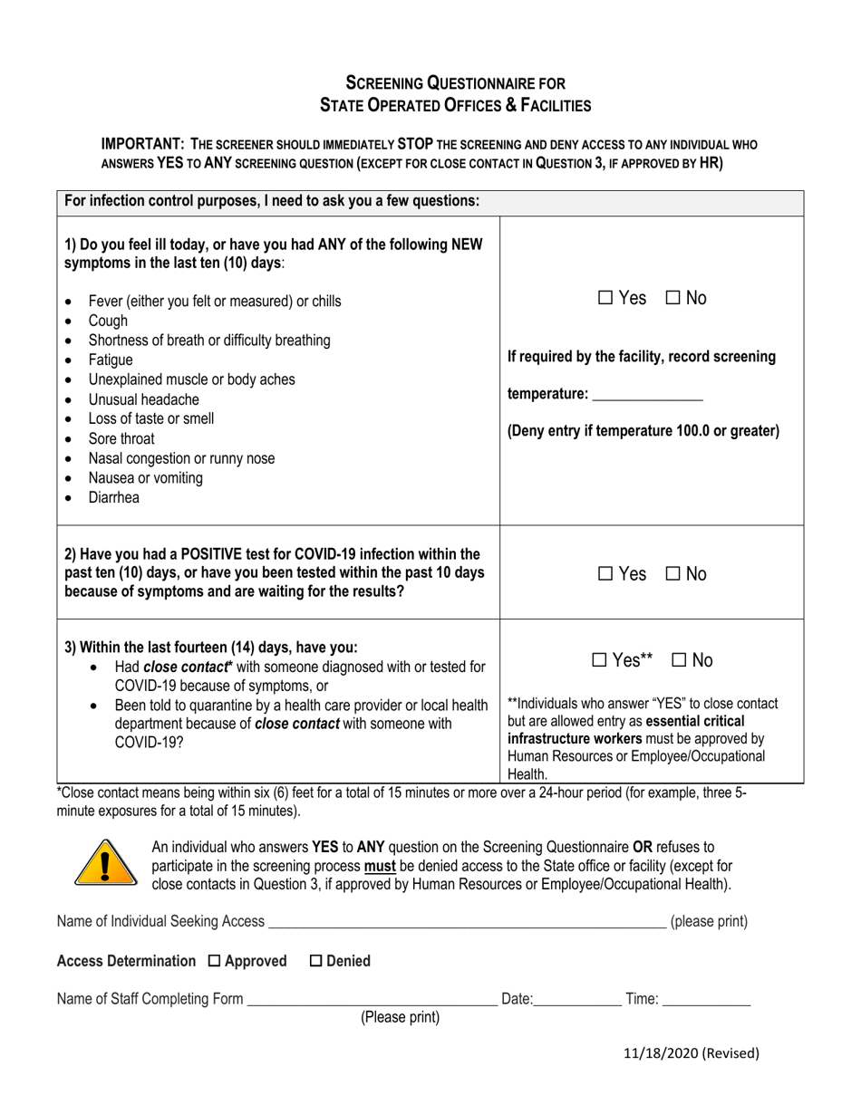 Screening Questionnaire for State Operated Offices  Facilities - Maryland, Page 2