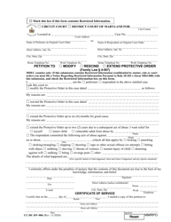 Document preview: Form CC-DC-DV-006 Petition to Modify/Rescind/Extend Protective Order - Maryland