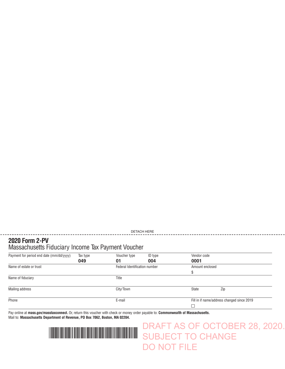 Form 2-PV Massachusetts Fiduciary Income Tax Payment Voucher - Draft - Massachusetts, Page 2