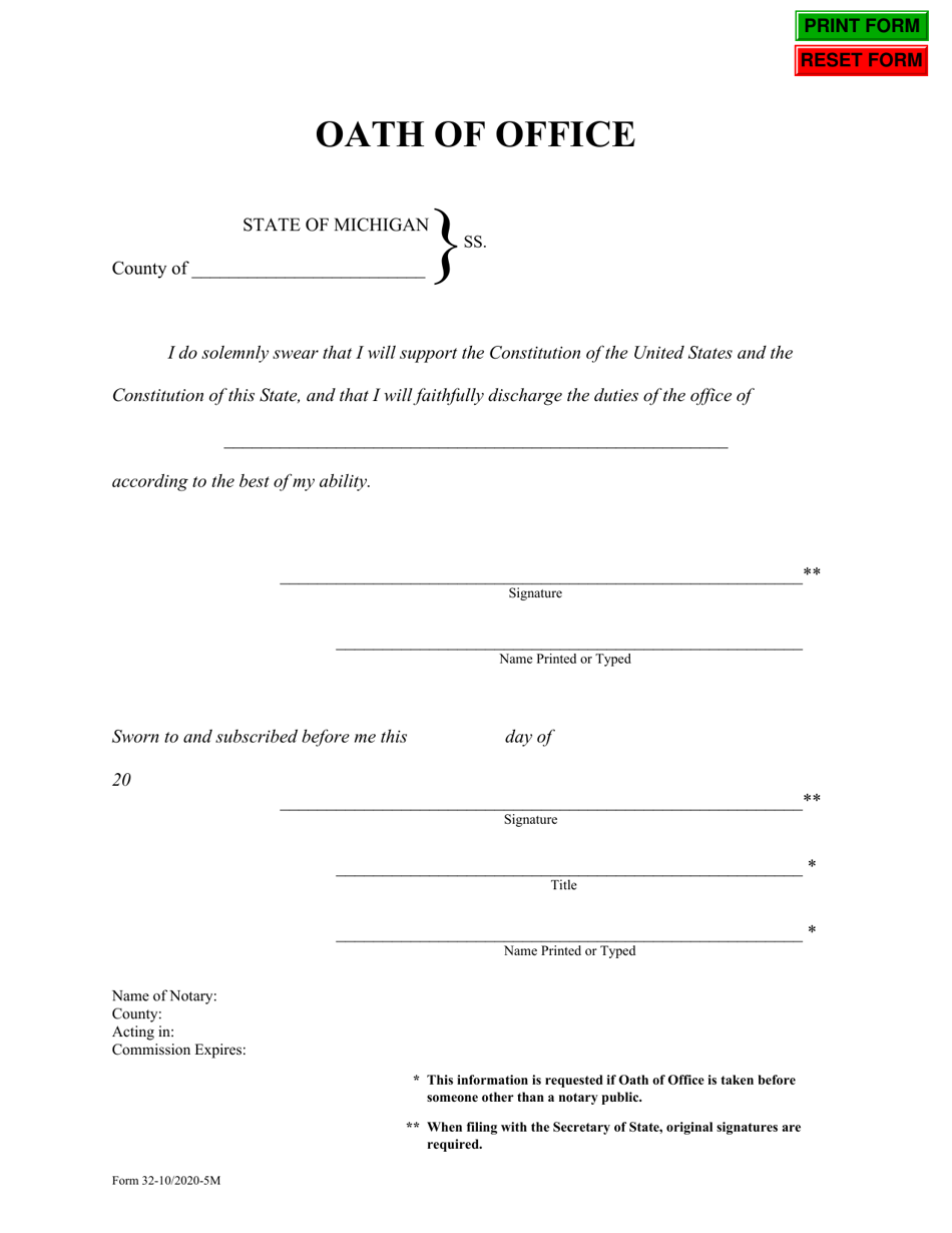 form-32-download-fillable-pdf-or-fill-online-oath-of-office-michigan-templateroller