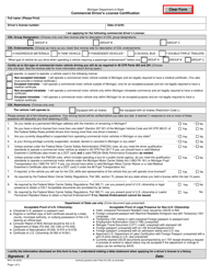 Form BFS-103 Commercial Driver&#039;s License Certification - Michigan