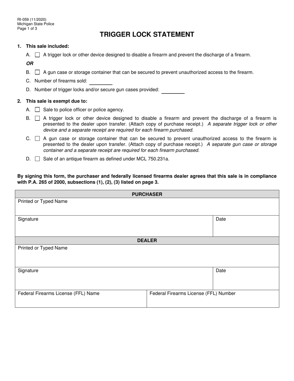 Form RI059 Fill Out, Sign Online and Download Fillable PDF, Michigan