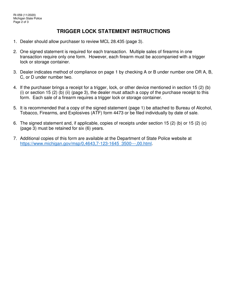 Form RI059 Fill Out, Sign Online and Download Fillable PDF, Michigan