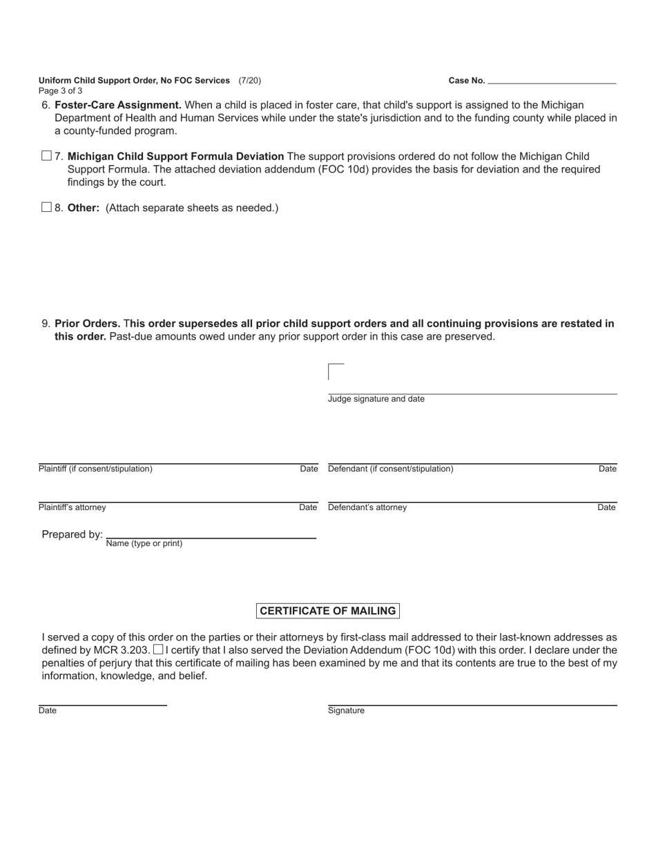 Form FOC10A / 52A Uniform Child Support Order, No Friend of the Court Services - Michigan, Page 3