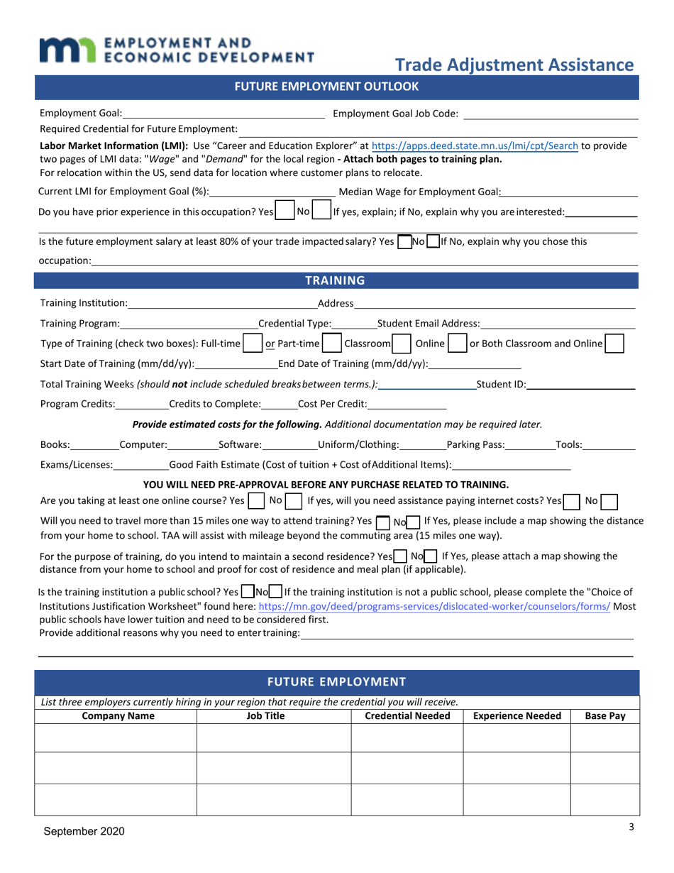 Trade Adjustment Assistance Training Application - Minnesota, Page 3