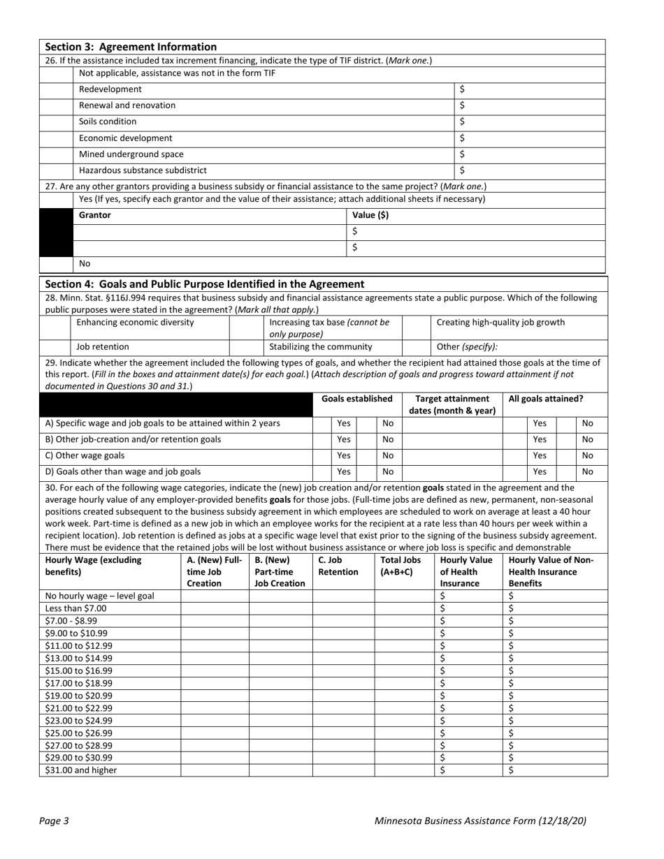 Minnesota Business Assistance Form - Minnesota, Page 3