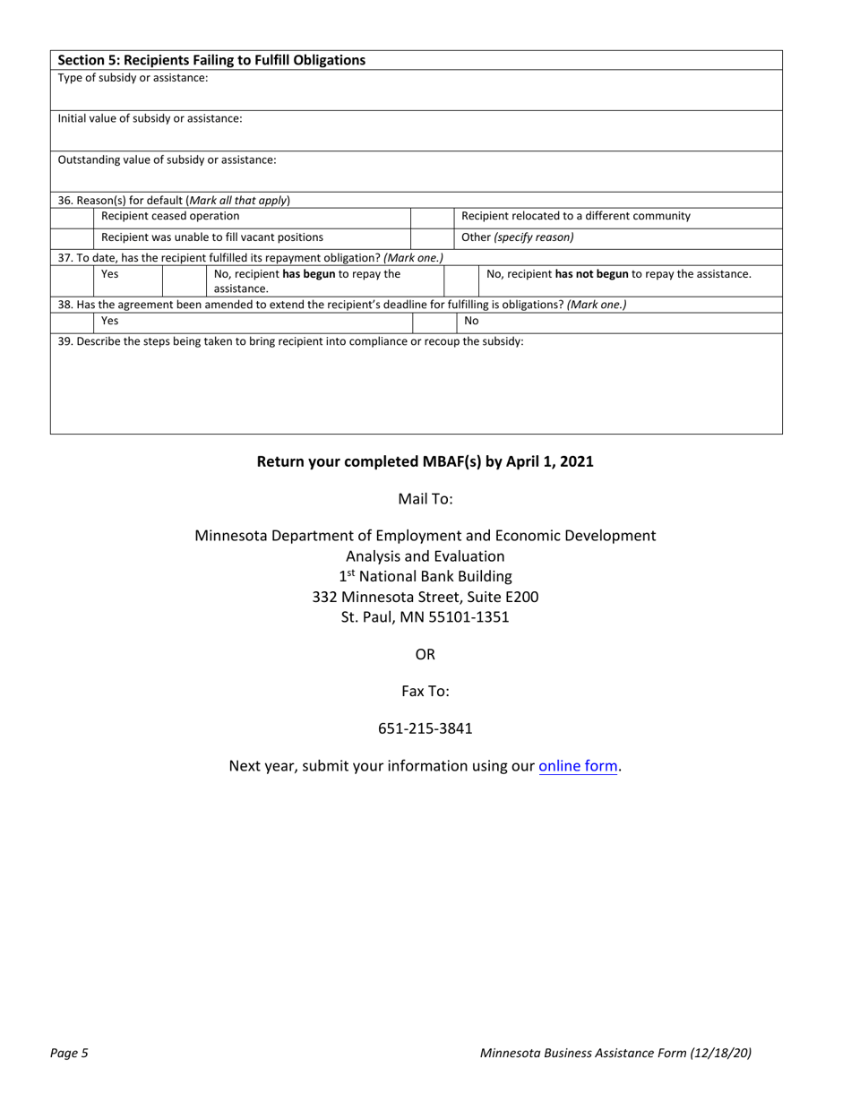 Minnesota Business Assistance Form - Minnesota, Page 5
