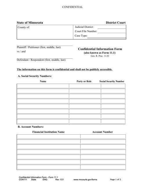 Form CON111 11 1 Download Fillable PDF Or Fill Online Confidential 