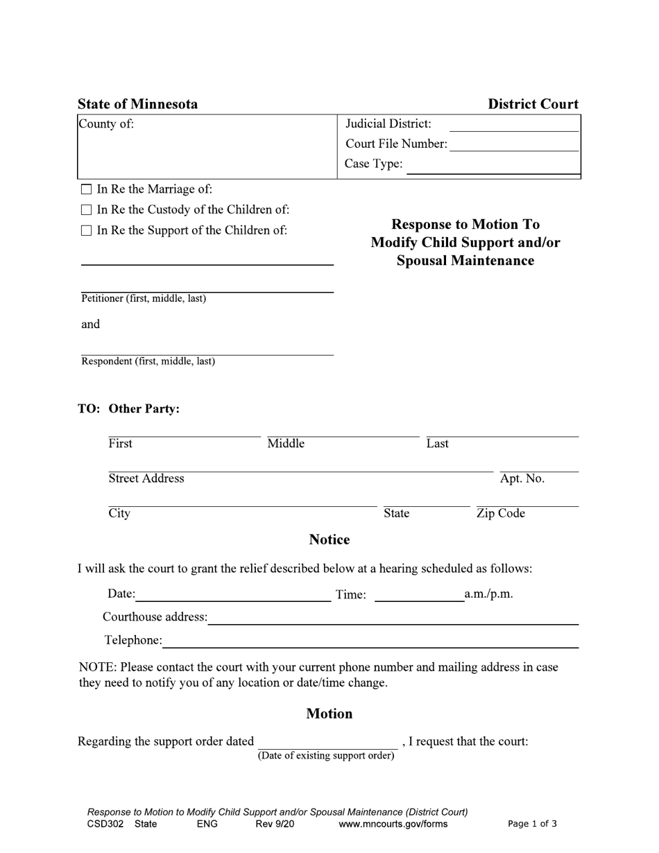 Form CSD302 Download Fillable PDF Or Fill Online Response To Motion To