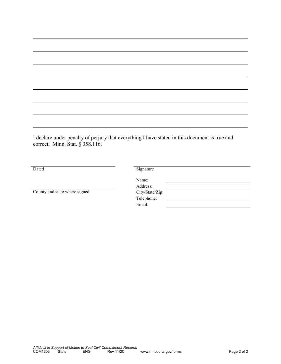 Form COM1203 Download Printable PDF or Fill Online Affidavit in Support ...