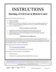Document preview: Form CIV801 Instructions - Starting a Civil Case in District Court - Minnesota