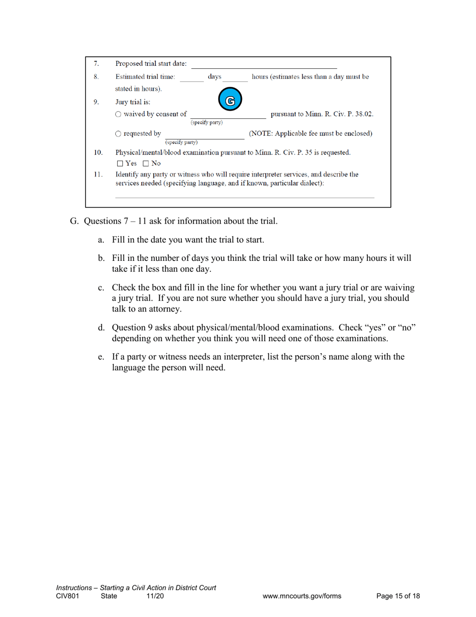 Form CIV801 Instructions - Starting a Civil Case in District Court - Minnesota, Page 15