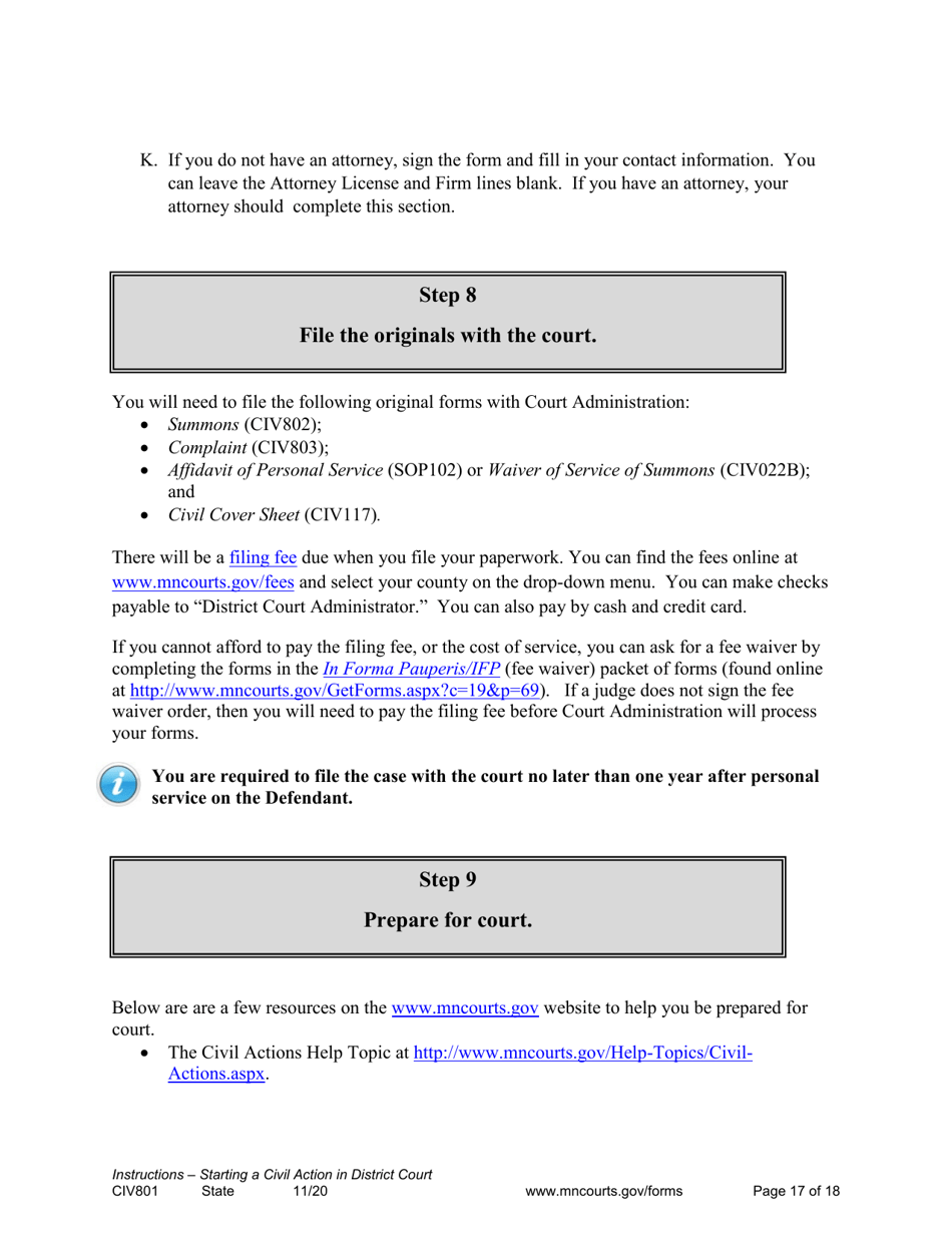 Form CIV801 Instructions - Starting a Civil Case in District Court - Minnesota, Page 17