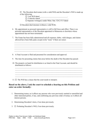 Form PRO1302 Petition to Allow Final Account, Settle, and Distribute Estate - Minnesota, Page 2