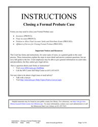 Document preview: Form PRO1301 Instructions - Closing a Formal Probate Case - Minnesota
