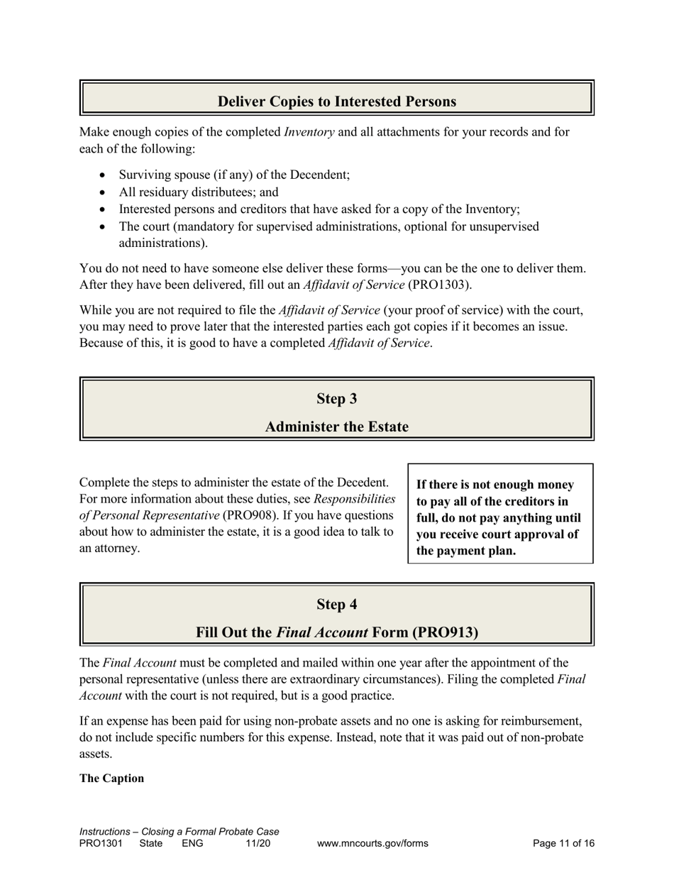 Form PRO1301 Instructions - Closing a Formal Probate Case - Minnesota, Page 11