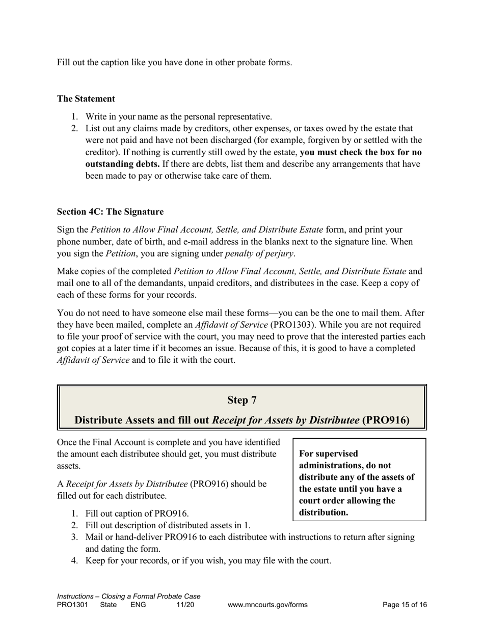 Form PRO1301 Instructions - Closing a Formal Probate Case - Minnesota, Page 15
