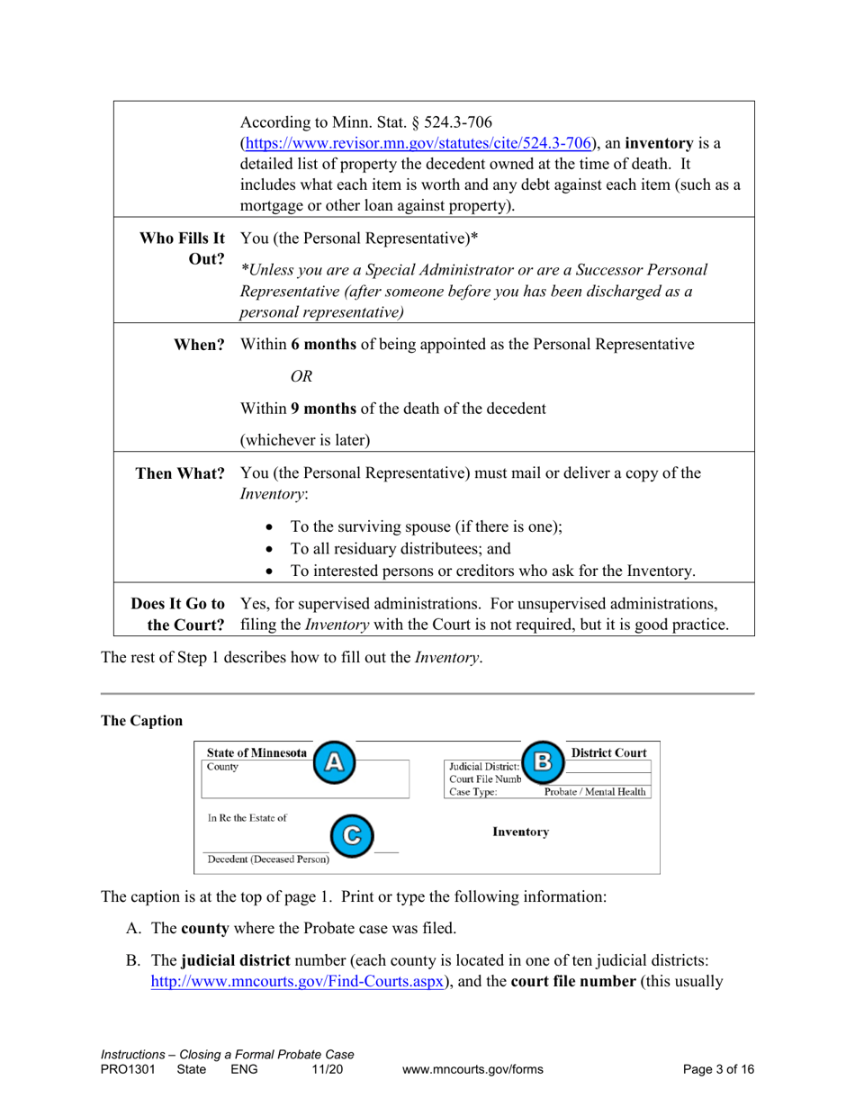 Form PRO1301 Instructions - Closing a Formal Probate Case - Minnesota, Page 3