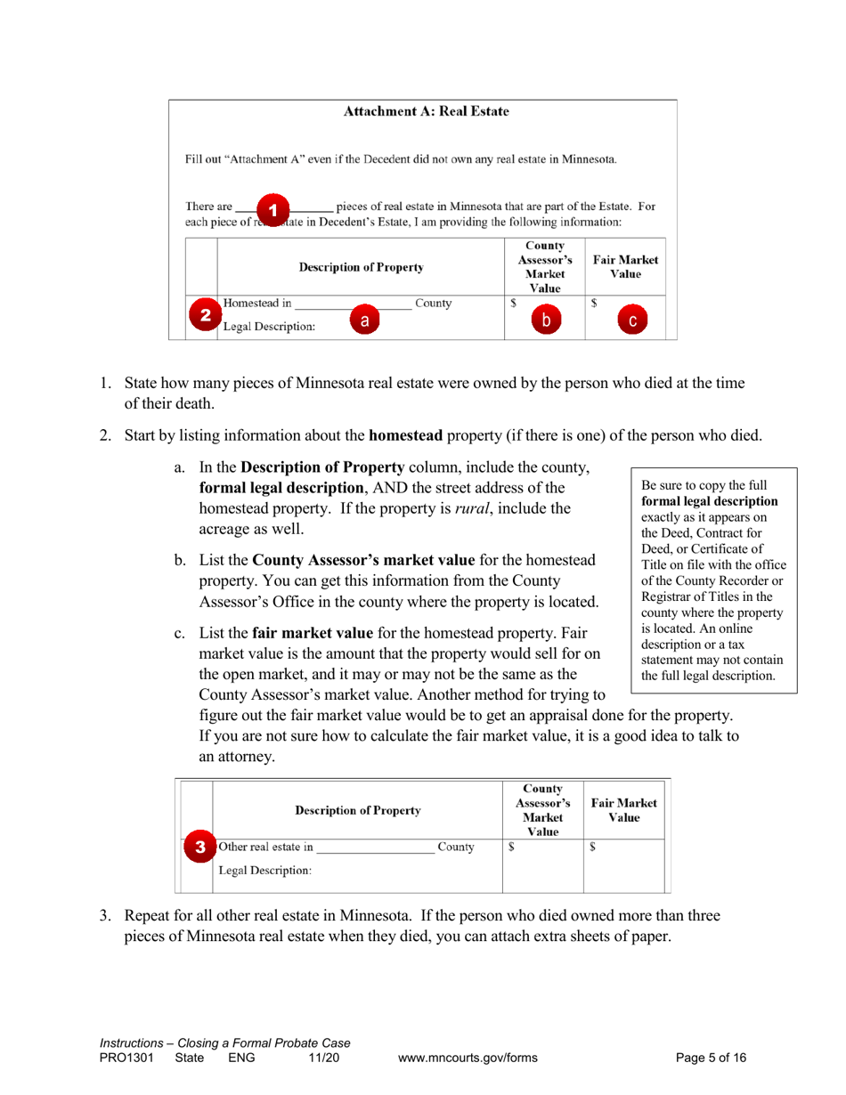 Form PRO1301 Instructions - Closing a Formal Probate Case - Minnesota, Page 5