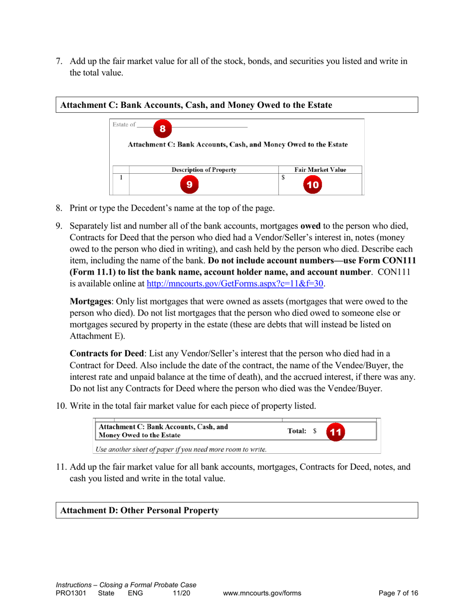 Form PRO1301 Instructions - Closing a Formal Probate Case - Minnesota, Page 7