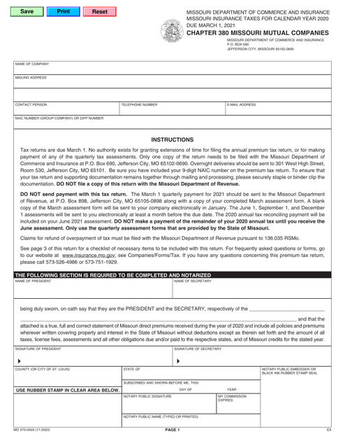 Form MS375-0429 Chapter 380 Missouri Mutual Companies - Missouri, 2020