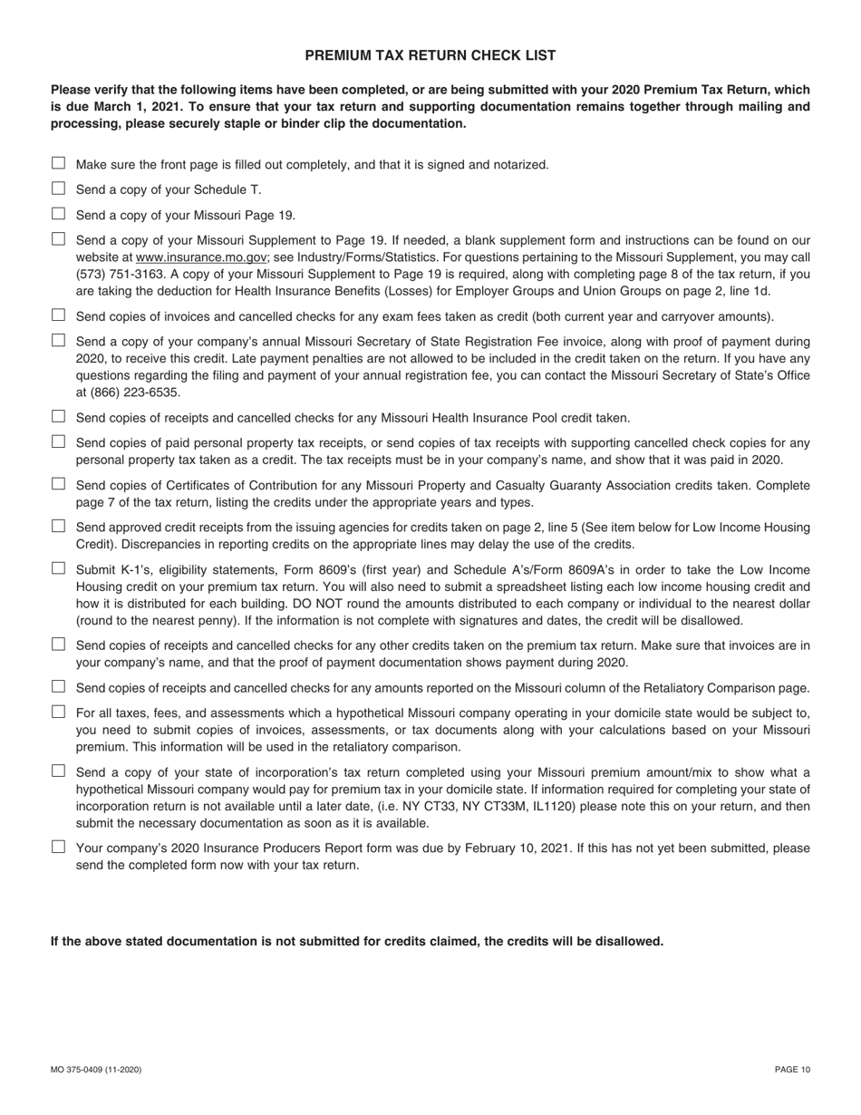 Form MO-375-0409 Casualty Insurance Companies - Missouri, Page 10
