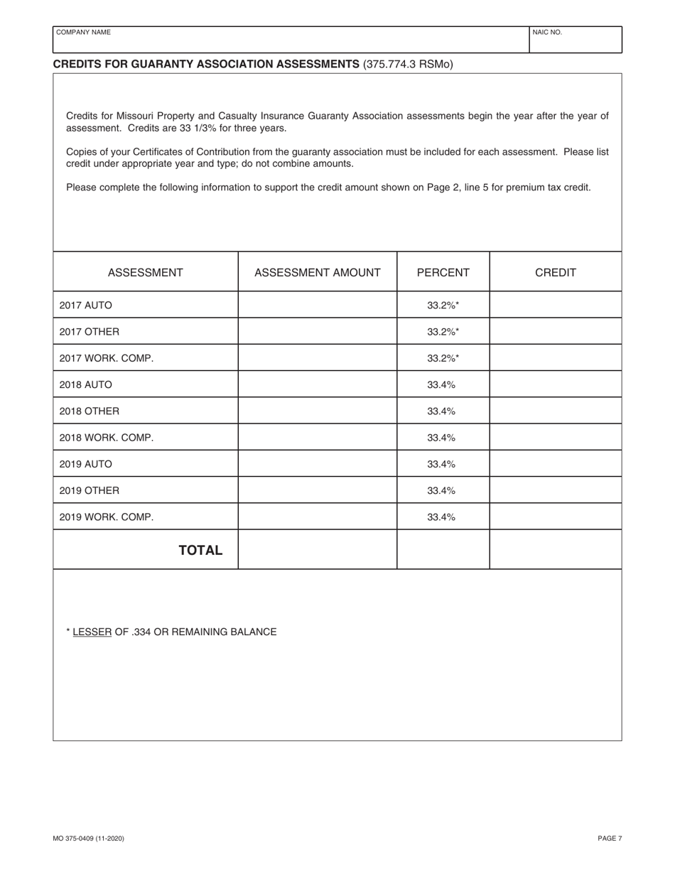 Form MO-375-0409 Casualty Insurance Companies - Missouri, Page 7