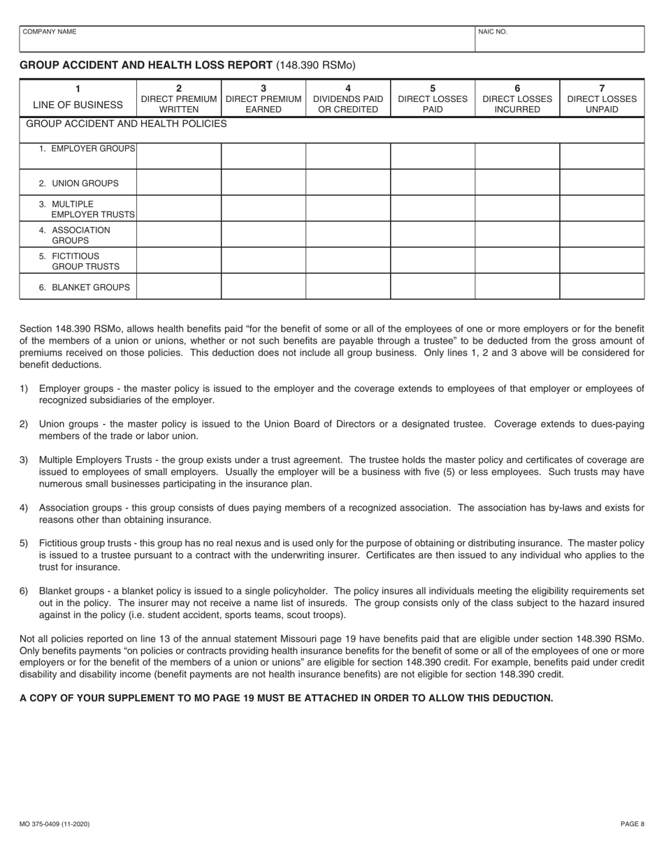 Form MO-375-0409 Casualty Insurance Companies - Missouri, Page 8