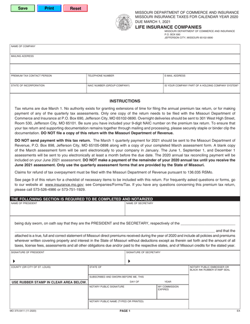 Form MO375-0411 2021 Printable Pdf