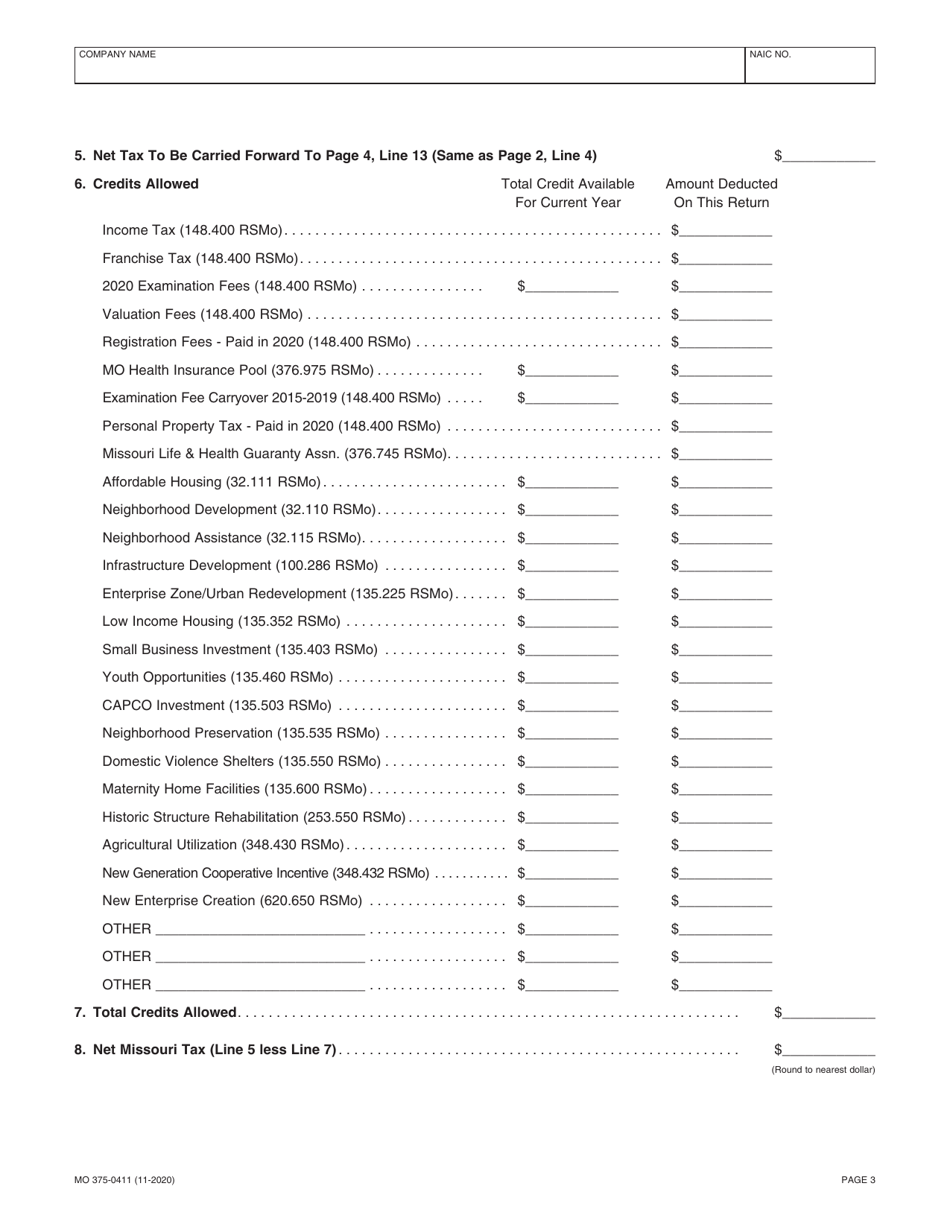 Form MO375-0411 Life Insurance Companies - Missouri, Page 3