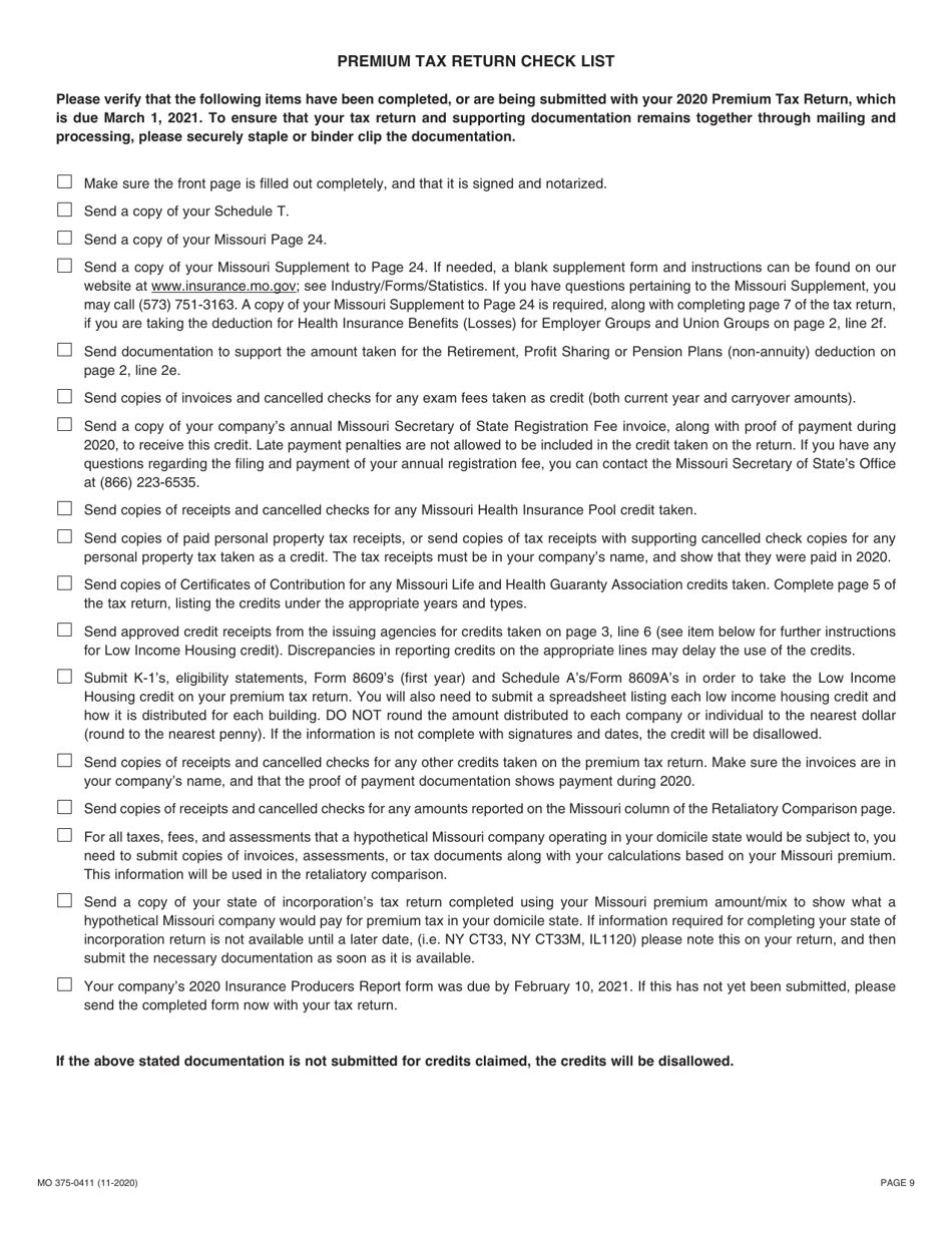 Form MO375-0411 Life Insurance Companies - Missouri, Page 9